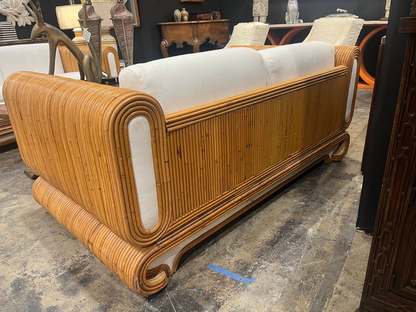 Pair of 70's Crespi Style Rattan Loveseats