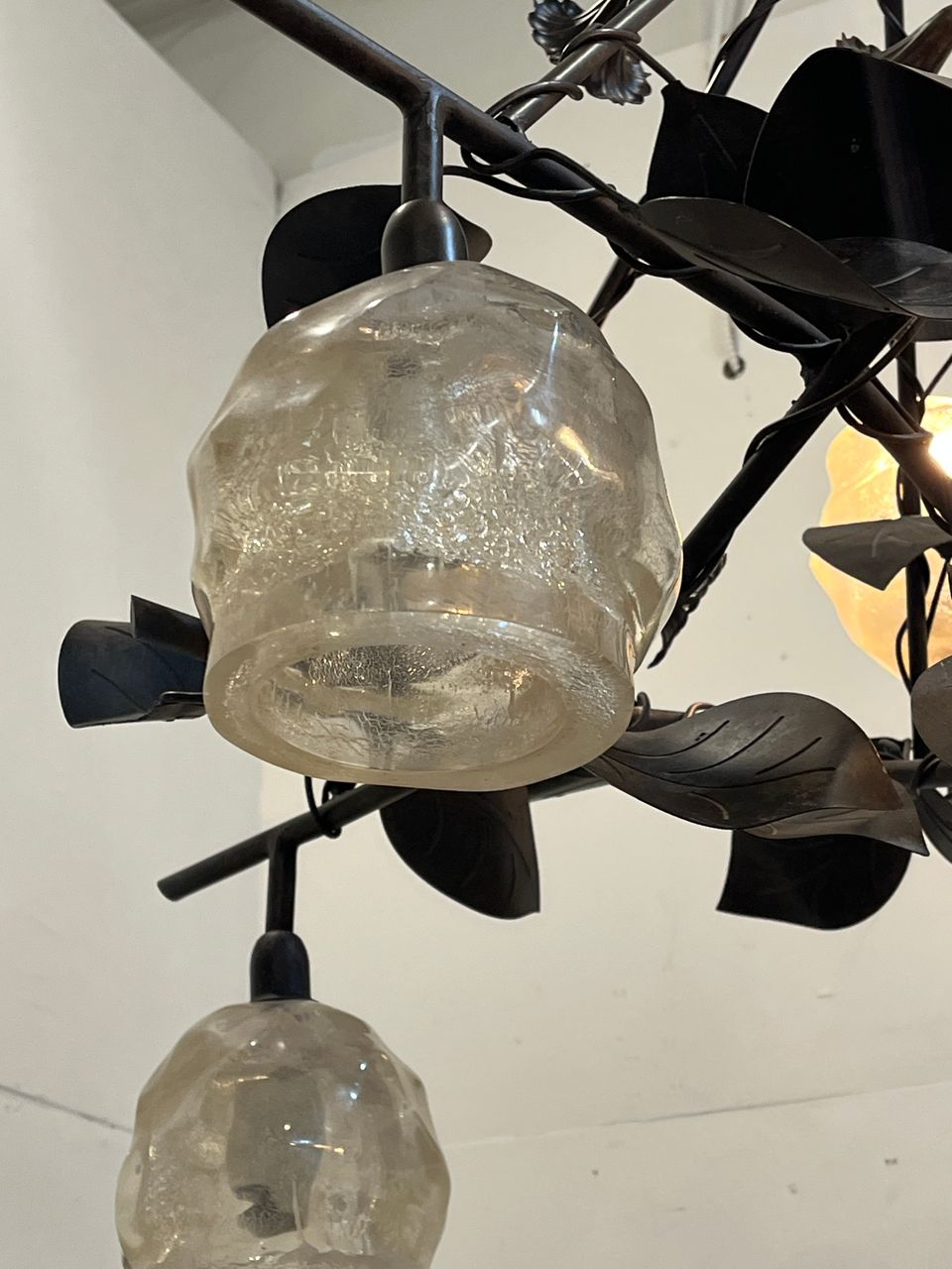 Vintage Petitot Deco Style Wrought Iron Chandelier