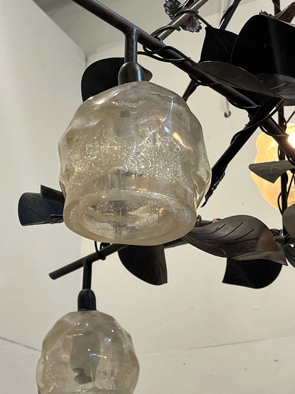 Vintage Petitot Deco Style Wrought Iron Chandelier