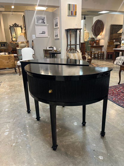 Pair of Black Lacquered Demilune Tables