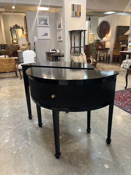 Pair of Black Lacquered Demilune Tables