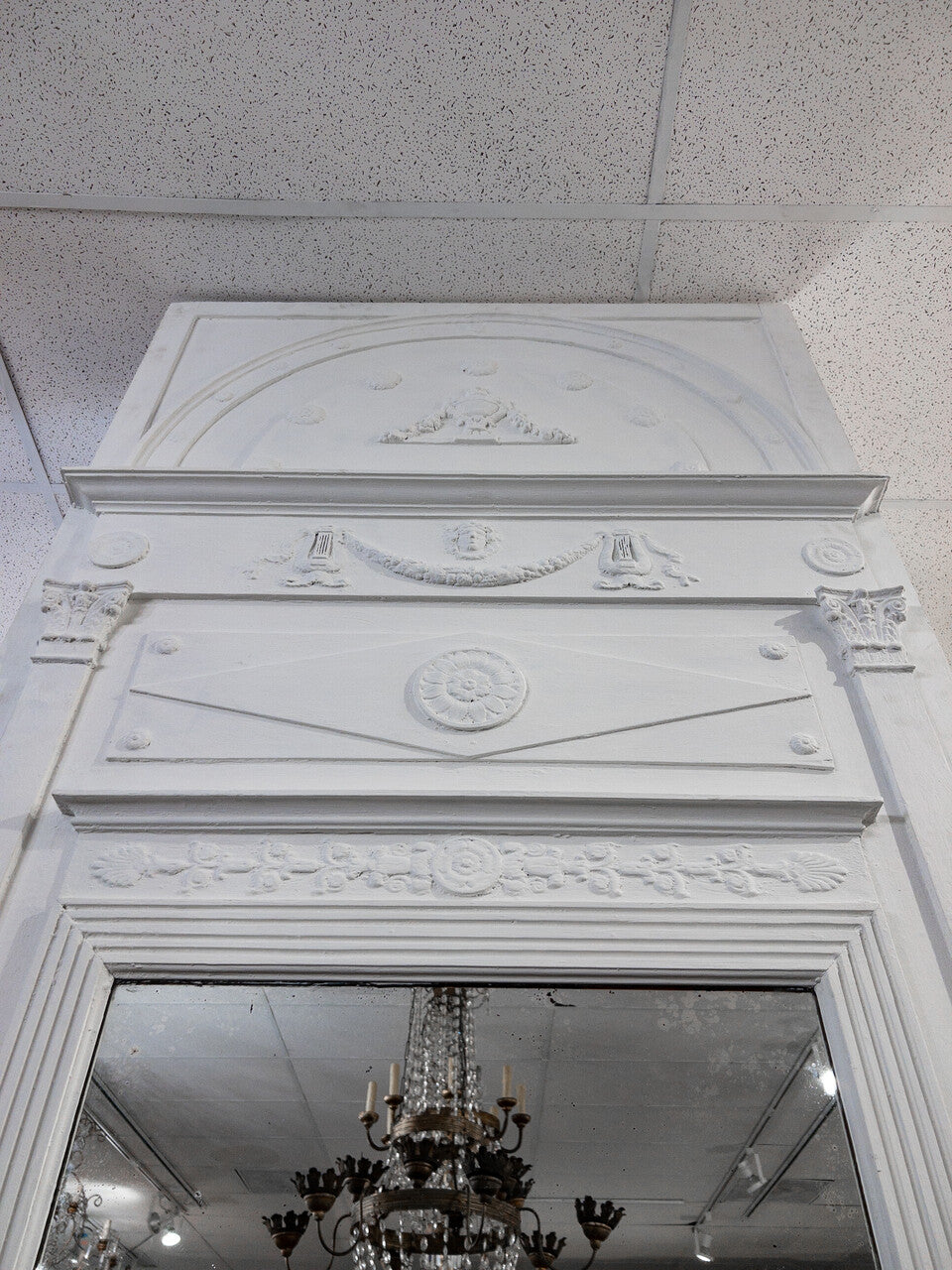 Louis XVI Style White Painted Trumeau Mirror