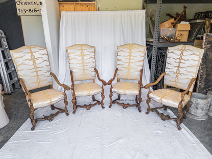 Pair of 19th Century Italian Baroque Carved Walnut Tall Armchairs