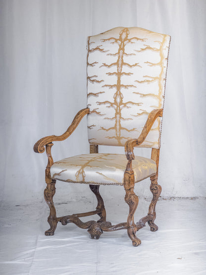 Pair of 19th Century Italian Baroque Carved Walnut Tall Armchairs