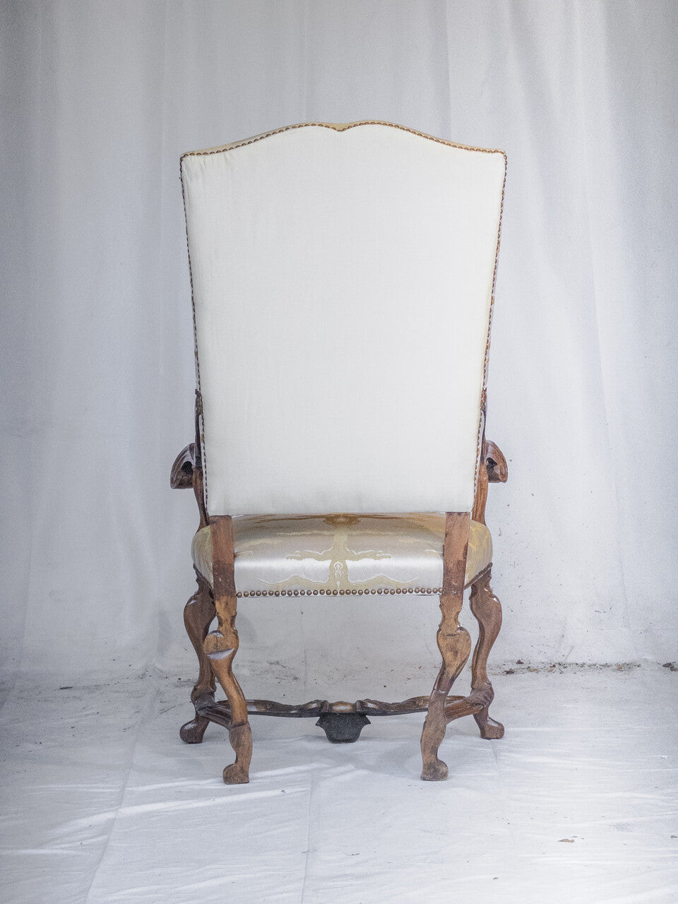 Pair of 19th Century Italian Baroque Carved Walnut Tall Armchairs