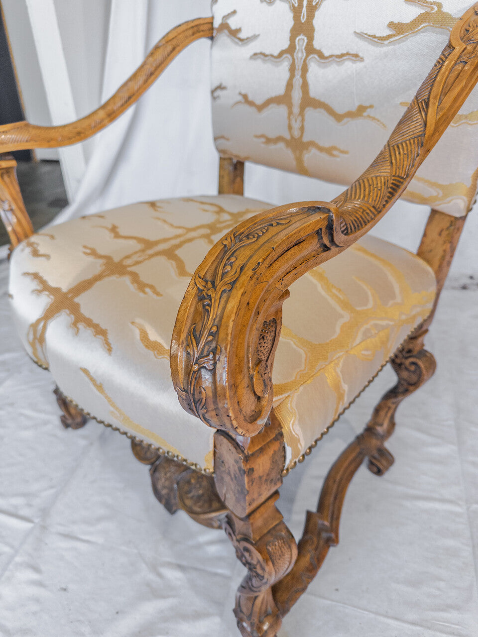 Pair of 19th Century Italian Baroque Carved Walnut Tall Armchairs