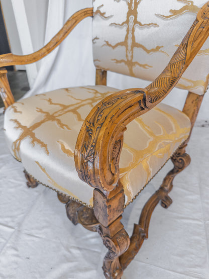 Pair of 19th Century Italian Baroque Carved Walnut Tall Armchairs