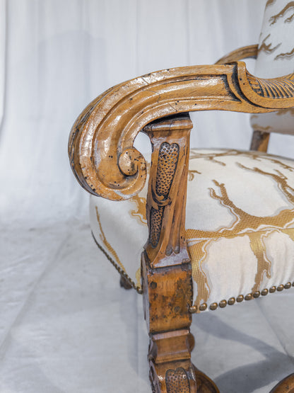 Pair of 19th Century Italian Baroque Carved Walnut Tall Armchairs