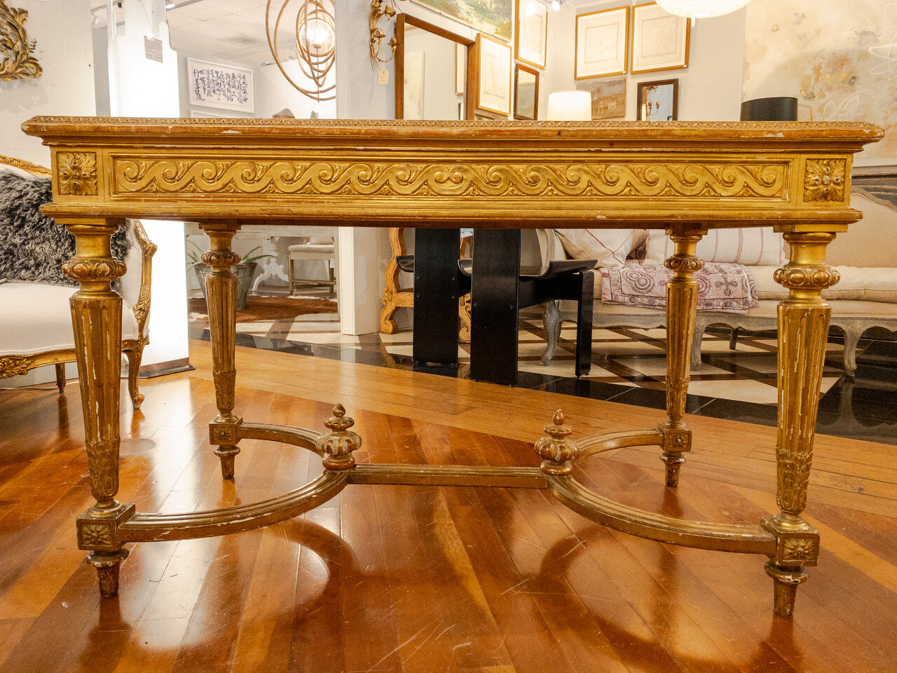 19th Century Empire Style Gold Leaf Library Table / Desk