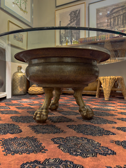 19th Century Spanish Brass Ball and Clawfoot Brazier / Table with Glass Top