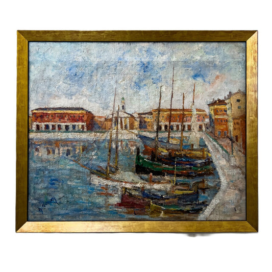 Mid Century French Oil on Canvas Entitled "Port of Nile"