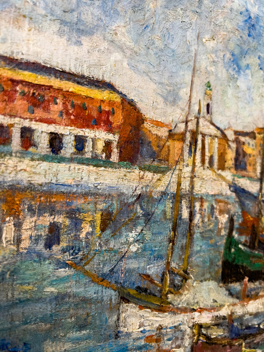 Mid Century French Oil on Canvas Entitled "Port of Nile"