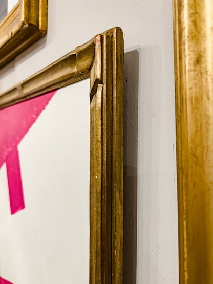 Original Modern Contemporary Pink and White Painting in Antique Gilt Frame