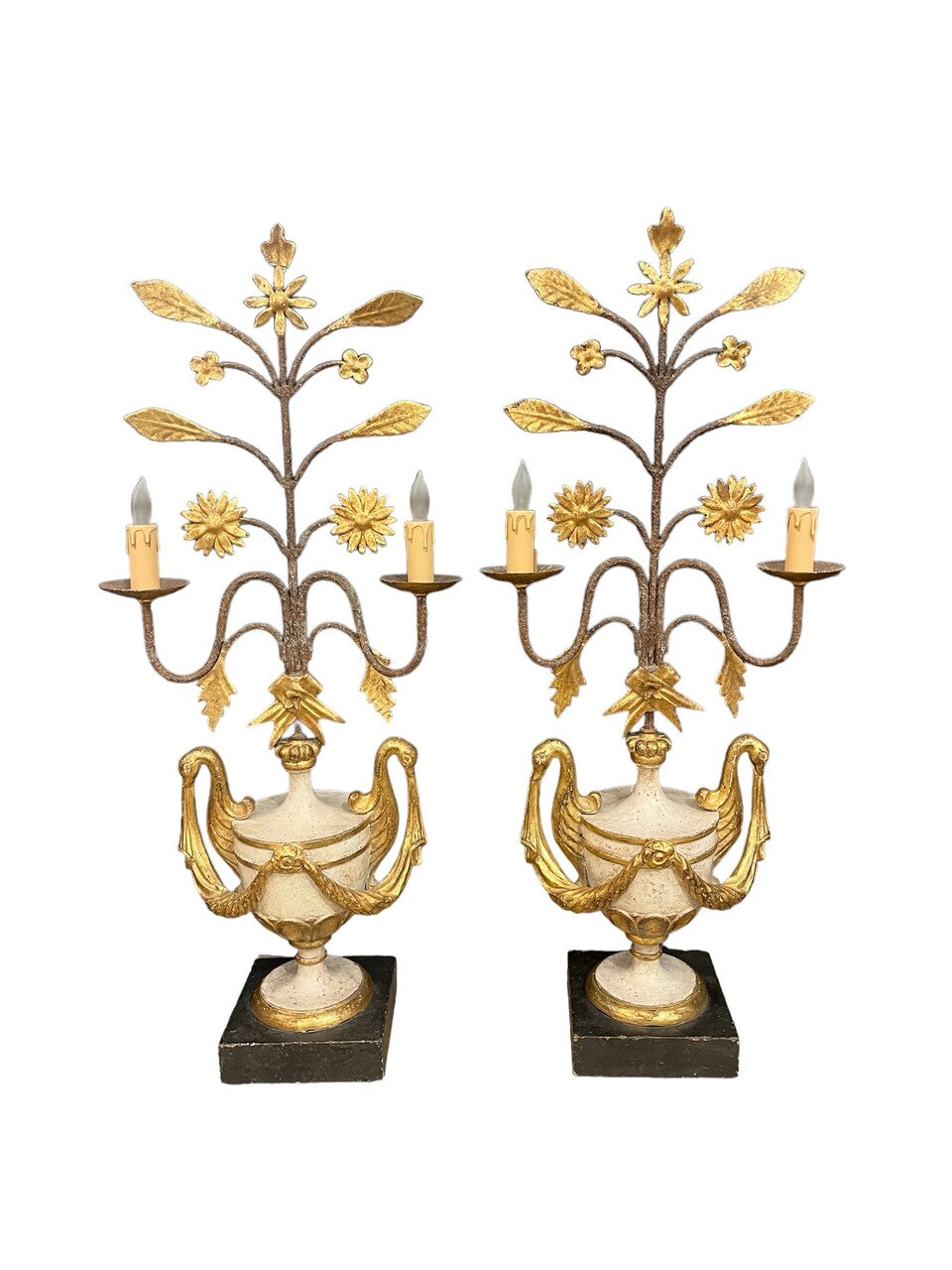 Pair of Italian Gilt Metal 2 light Candle Prickets