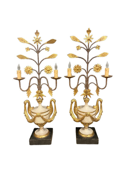 Pair of Italian Gilt Metal 2 light Candle Prickets