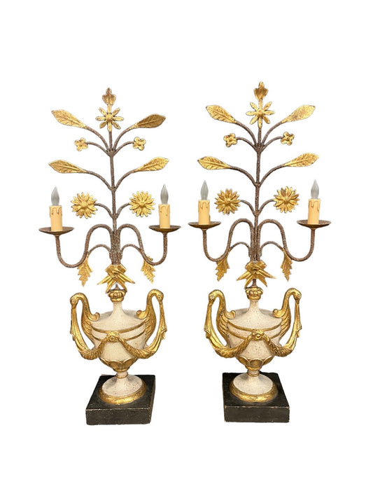 Pair of Italian Gilt Metal 2 light Candle Prickets