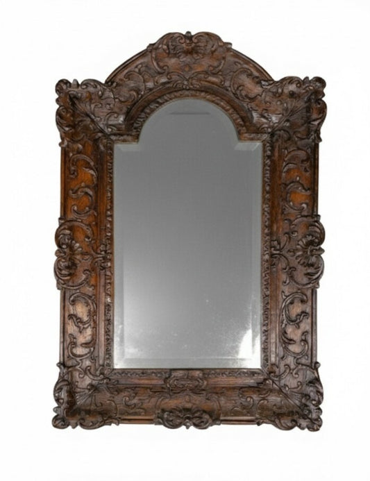 18th Century Foxed Mirror in Carved Wooden Frame