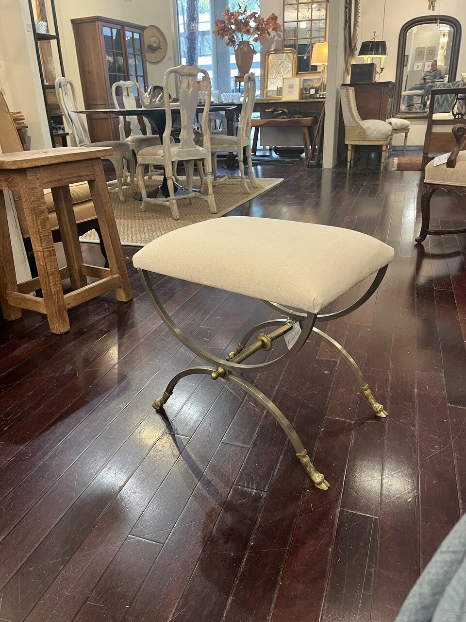 Neoclassical Steel and Brass Stool