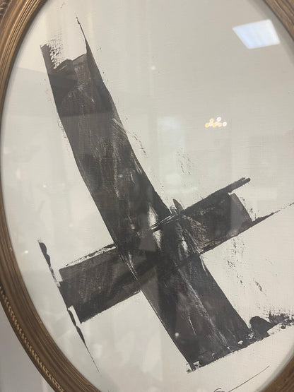 Original Abstract Painting in Antique Oval Gilt Frame