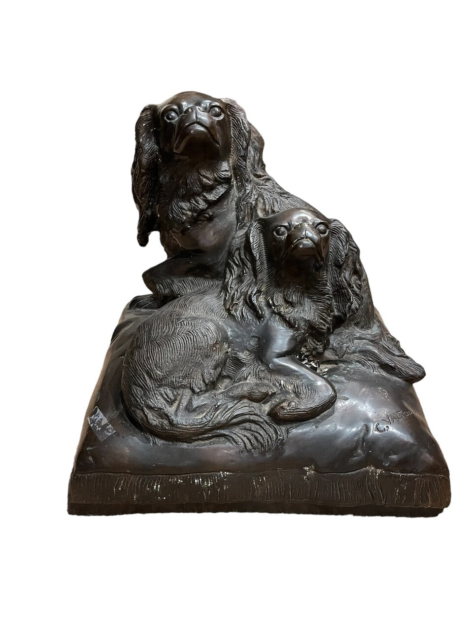 19th C Bronze Cavalier King Charles Spaniels by C. Valton