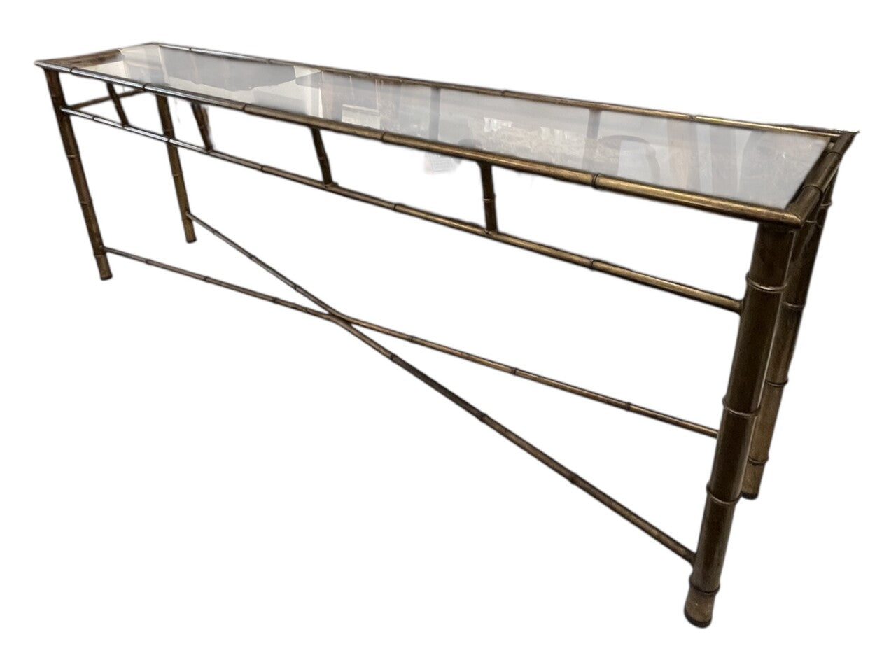 Long Brass Faux Bamboo Console Table