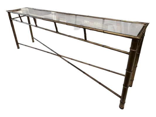 Long Brass Faux Bamboo Console Table