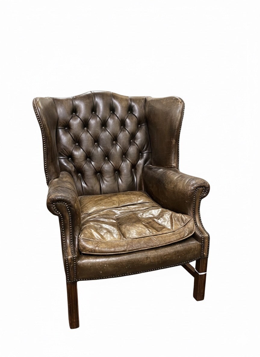 Vintage English Leather Chesterfield Wing Chair