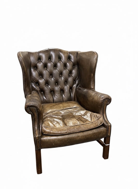 Vintage English Leather Chesterfield Wing Chair