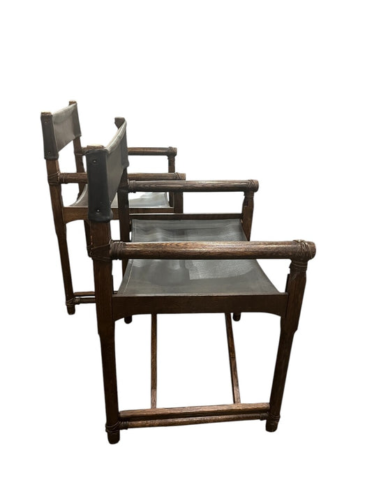 Pair of McGuire Oak Folding Campaign Chairs