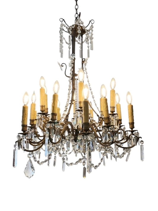 19th Century French Bronze Crystal Chandelier