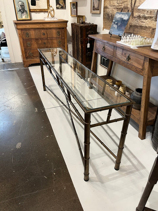 Long Brass Faux Bamboo Console Table