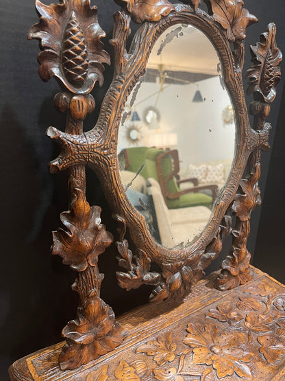 19th C Black Forest Dressing Table w/ Drawer and Mirror