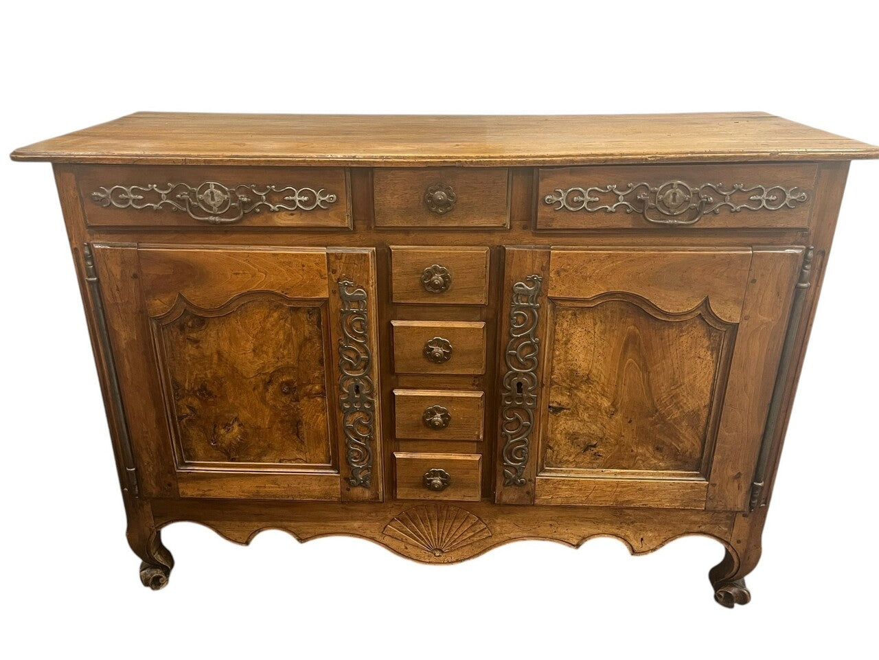 19th Century French Walnut Buffet with Burl Inlaid Doors