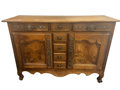 19th Century French Walnut Buffet with Burl Inlaid Doors