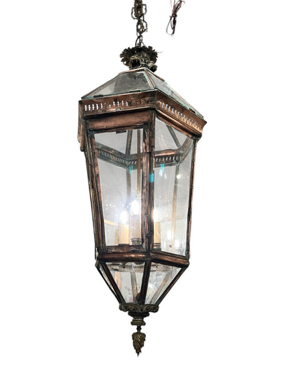 Large 19th Century Copper and Brass French Lantern Chandelier