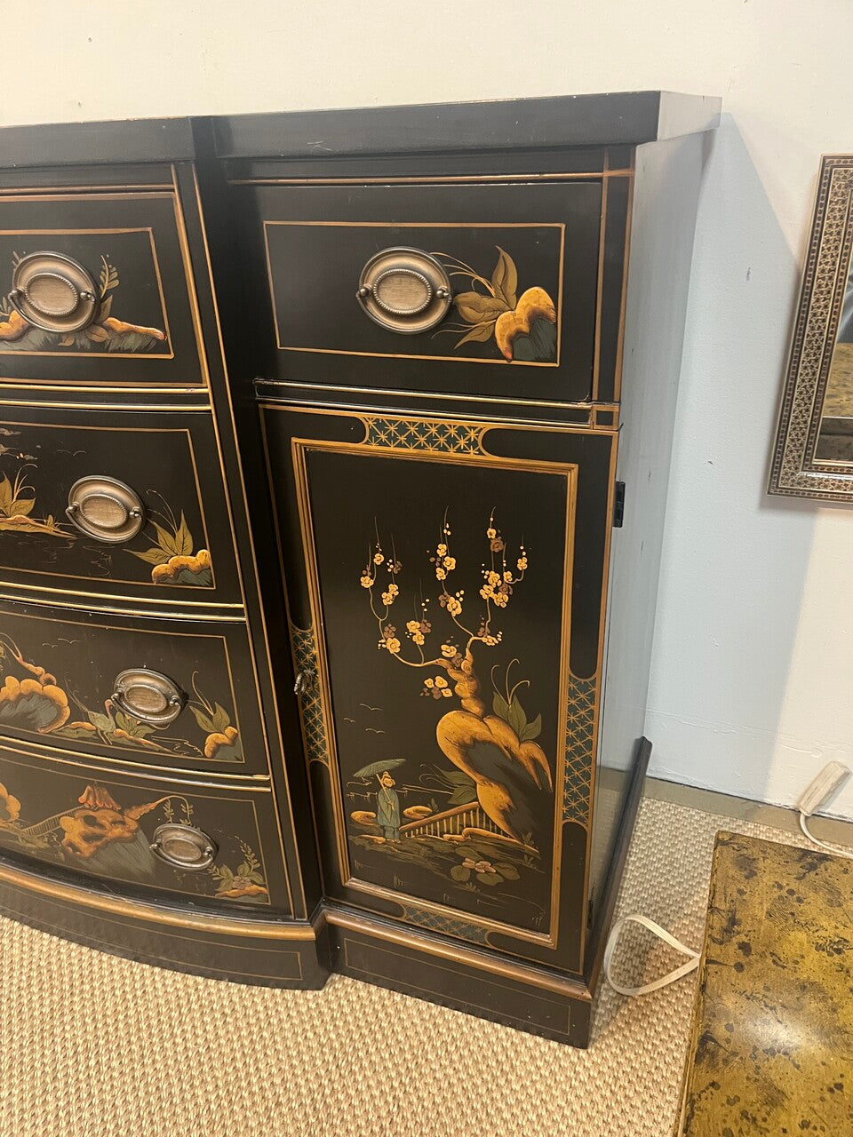 Vintage Lacquered Chinoiserie Cabinet Sideboard
