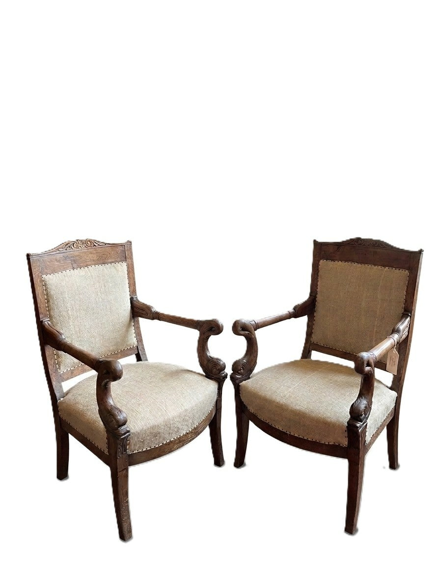 Pair of 19th Century French Empire Dolphin Armchairs