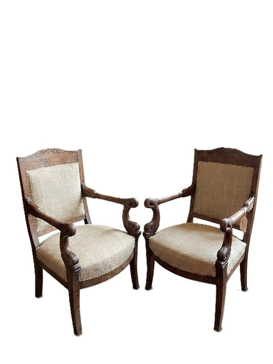 Pair of 19th Century French Empire Dolphin Armchairs