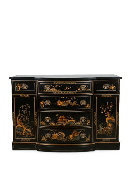 Vintage Lacquered Chinoiserie Cabinet Sideboard