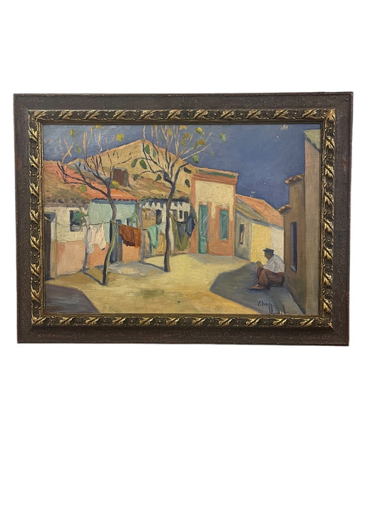 Elsa Desportes Village Scene Oil on Board
