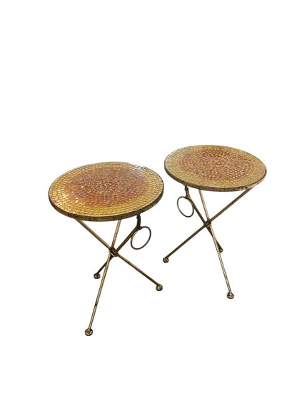Pair of Italian Gold Folding Mosaic Side Tables