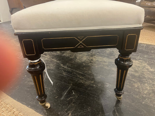19th Century Bench Ebonized with gilt accenting, stamped brass, on Casters