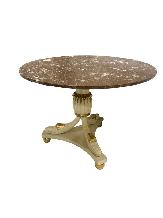 Vintage Empire Style Gilt Pedestal Table with Rojo Marble