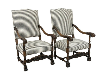 Pair 19th Century Louis XIII Armchairs