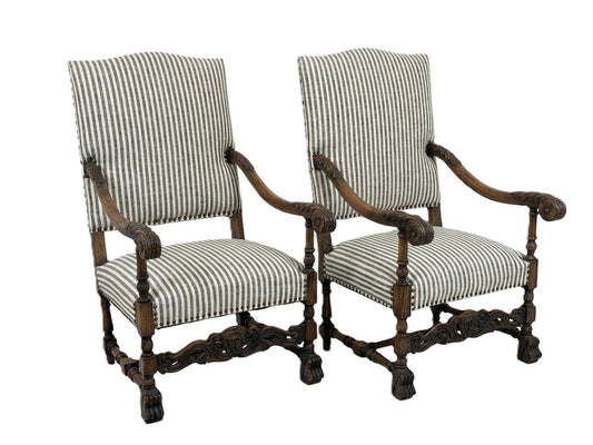 Pair 19th Century Louis XIII Armchairs