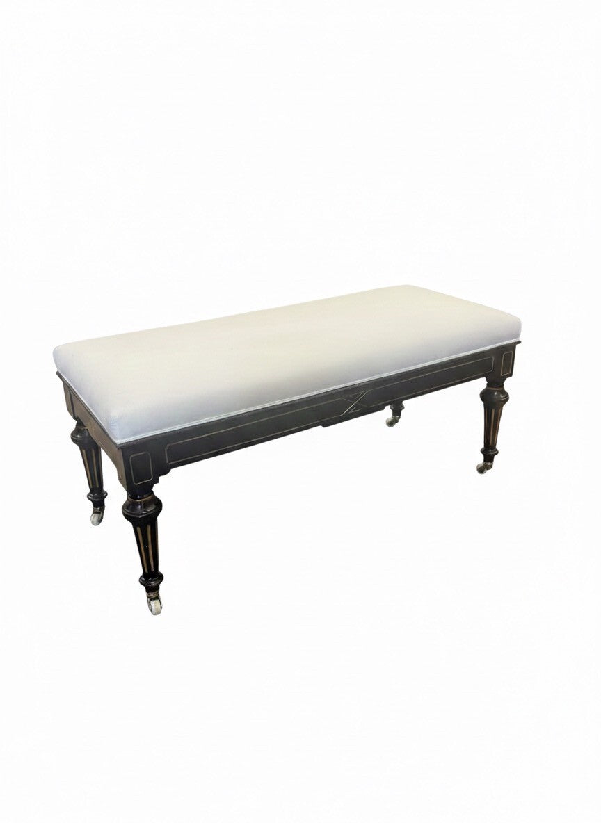 19th Century Bench Ebonized with gilt accenting, stamped brass, on Casters