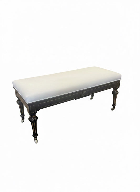 19th Century Bench Ebonized with gilt accenting, stamped brass, on Casters
