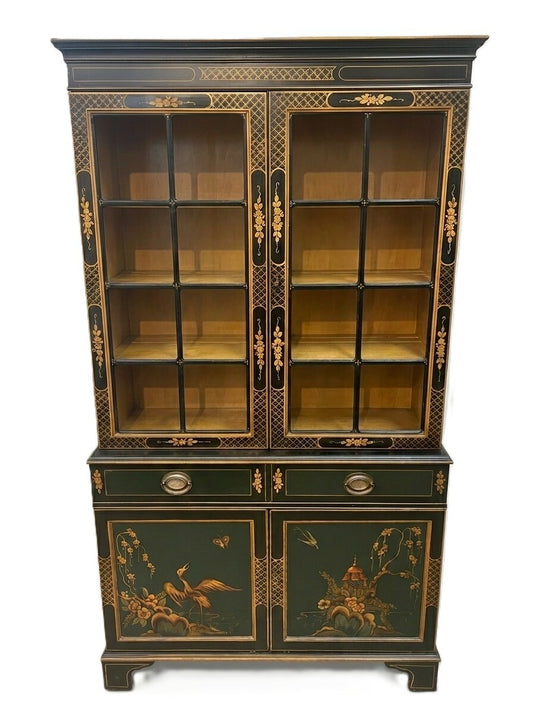 Vintage Lacquered Chinoiserie China Cabinet