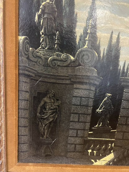 Charles Rain Oil on Panel "Italian Garden" 1960