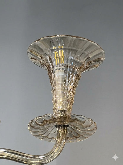 Mid Century Italian Murano Gold Glass 6 Arm Chandelier